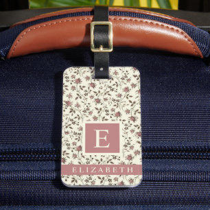 Étiquette À Bagage Vintage Tissu Rose Blanc Floral Violet Fleurs