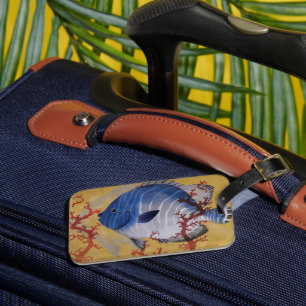 Étiquette À Bagage Vintage Tropical Blue Fish Coral Marine Ocean Life