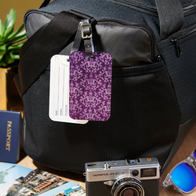 Étiquette À Bagage Violet et crème à motifs botaniques (Recto & Verso)
