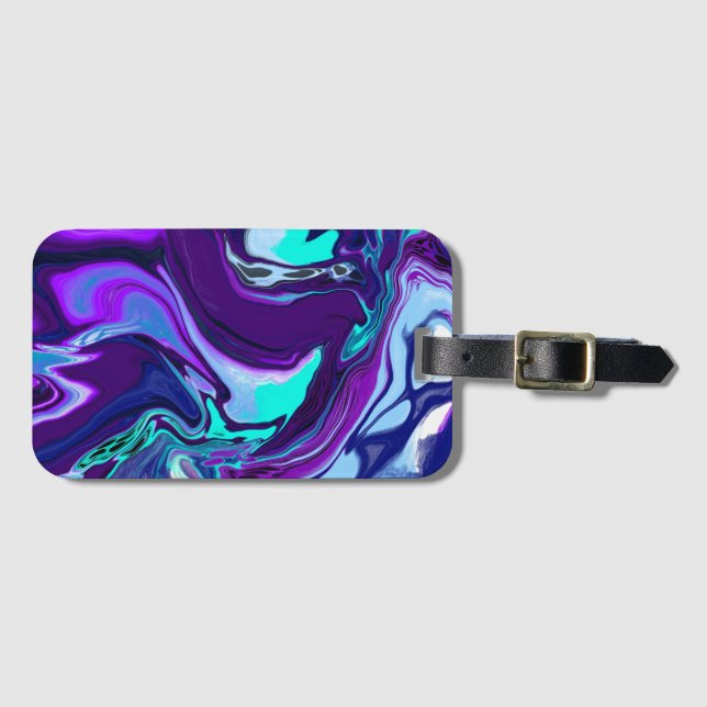 Étiquette À Bagage Violet et Turquoise Abstrait Fluid Art (Devant Horizontal)