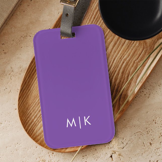Étiquette À Bagage Violet foncé violet pourpre | Monogramme moderne (Créateur téléchargé)
