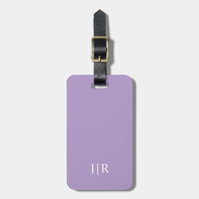 Étiquette À Bagage Violet pâle et blanc I Monogramme Moderne  (Devant Vertical)