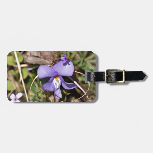Étiquette À Bagage Violette à pieds d'oiseau avec bluets (Devant horizontal)