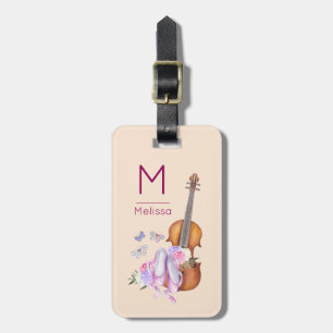 Étiquette À Bagage Violon, Chaussures de Ballet, Fleurs et Papillons