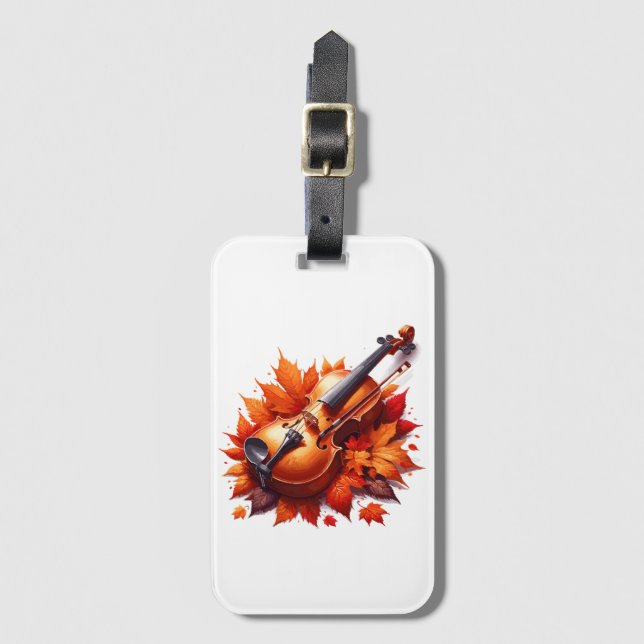 Étiquette À Bagage Violon dans le lit de feuilles (Devant Vertical)