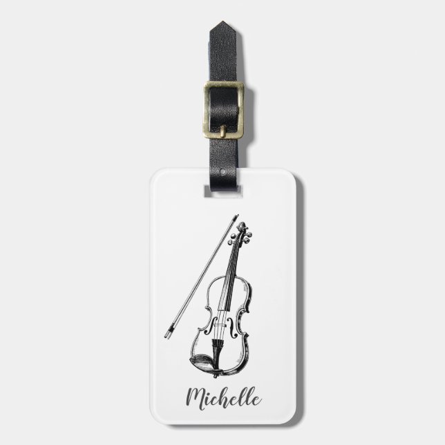 Étiquette À Bagage Violons professionnels noir blanc (Devant Vertical)