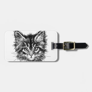 Étiquette À Bagage Visage de Kitten noir et blanc
