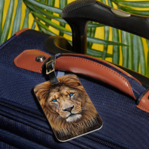 Étiquette À Bagage Visage de lion majestueux aux yeux bleus   Faune A