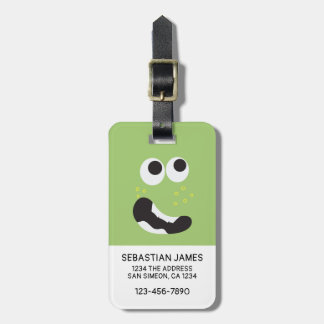 Étiquette À Bagage Visage drôle vert personnalisé