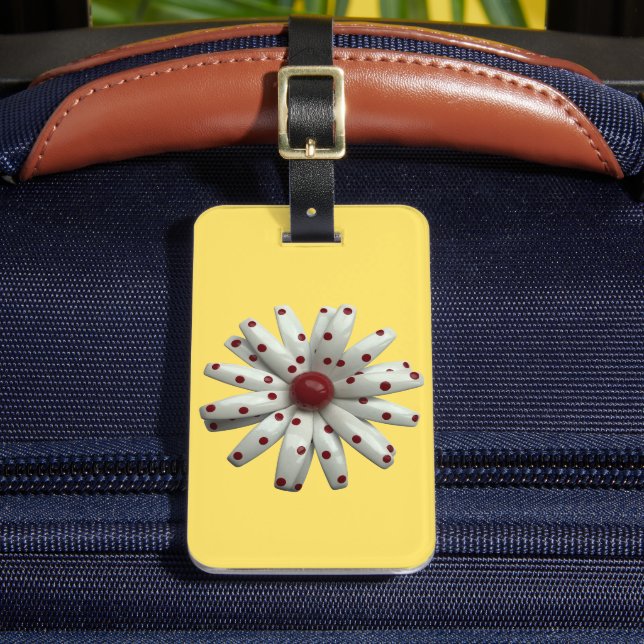 Étiquette À Bagage Visible Retro 60s Red Dot Dotted Daisy Flower (Insitu Rectoal 2)