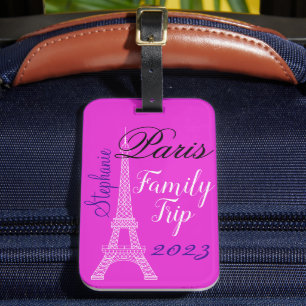 Étiquette À Bagage Visite en famille Chic Pink Paris Tour Eiffel