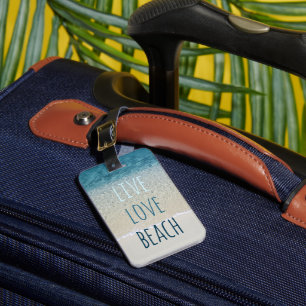 Étiquette À Bagage Vivez Amour Plage Turquoise Bleu Océan Surf Vagues