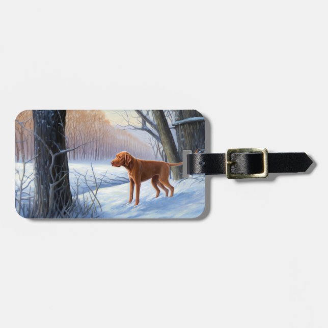 Étiquette À Bagage Vizla Qu'il neige Noël  (Devant horizontal)