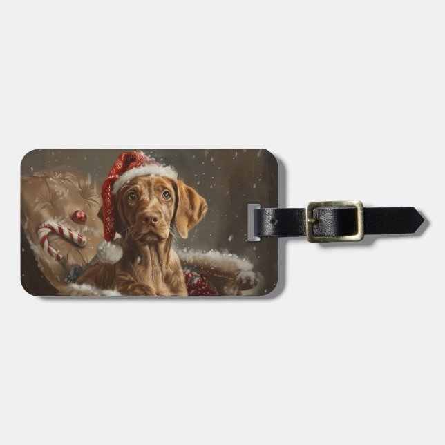 Étiquette À Bagage Vizsla de Noël Fête (Devant horizontal)