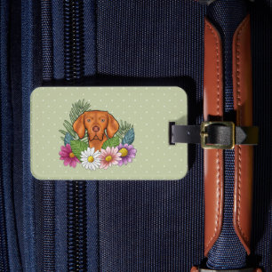 Étiquette À Bagage Vizsla Hongroise Avec Fleurs Colorées Et Nom