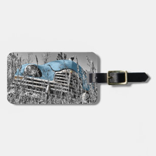 Étiquette À Bagage Voiture bleue vintage
