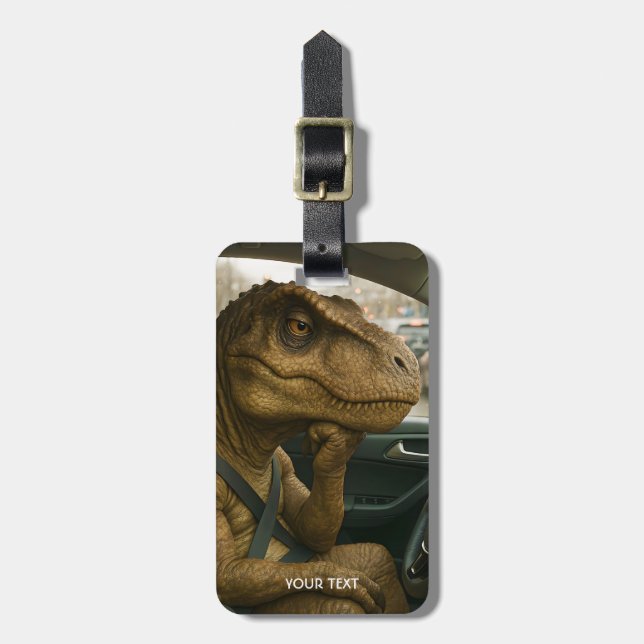 Étiquette À Bagage Voiture de conduite Imaginaire Dinosaur (Devant Vertical)