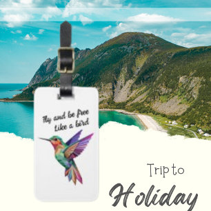 Étiquette À Bagage Voler et être libre, Colibri bleu coloré