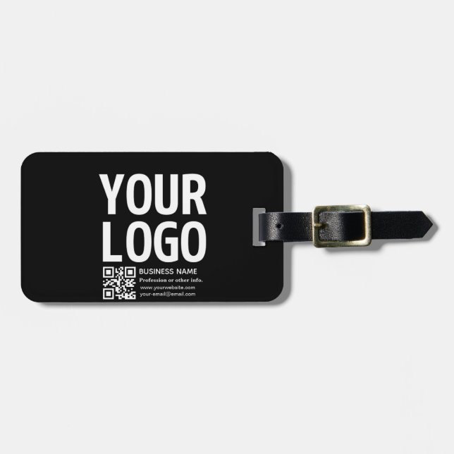 Étiquette À Bagage Votre logo avec code QR et texte modifiables  (Devant horizontal)