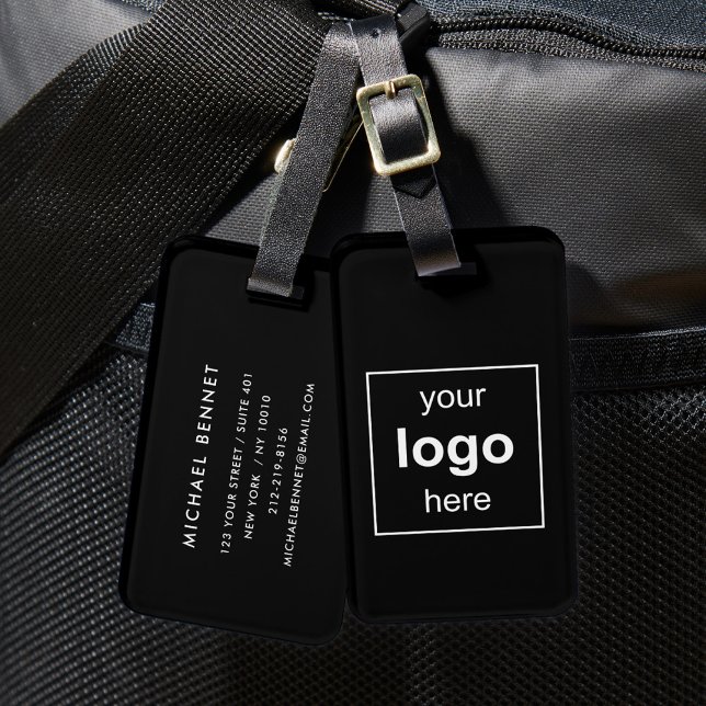 Étiquette À Bagage Votre logo ici Voyage d'affaires noir (Your Logo Here Black Business Travel Luggage Tag)