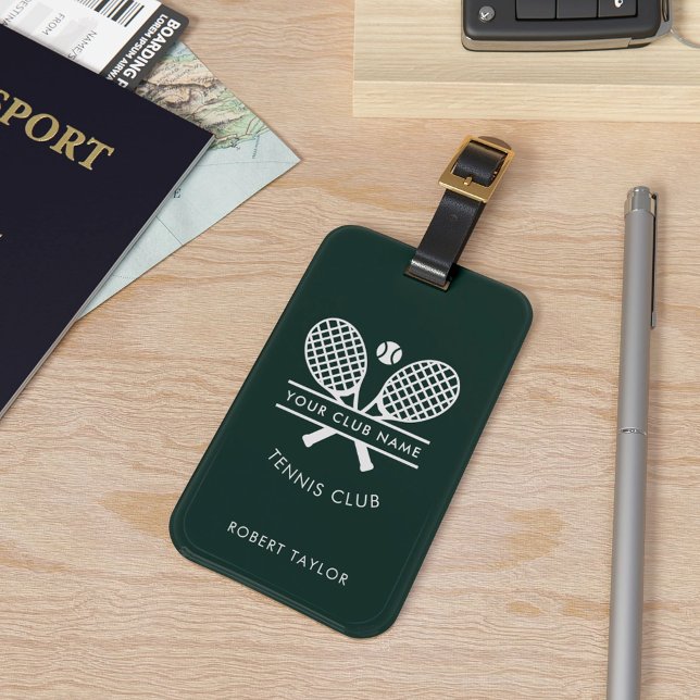 Étiquette À Bagage Votre Nom Club Tennis Icons Vert N'Importe Quelle  (Lawn Tennis Club Members Green White Luggage Tag)