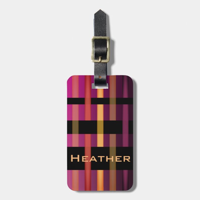 Étiquette À Bagage Votre nom et bandes de tissage modernes (Devant Vertical)