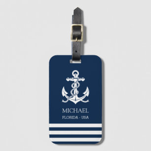Étiquette À Bagage Votre nom style marine