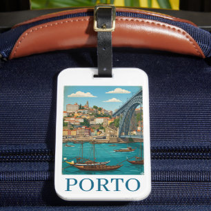 Étiquette À Bagage Voyage à Porto Portugal Couleurs Rétro Vintage