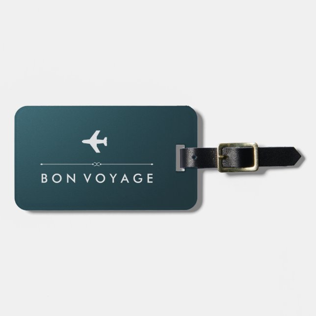 Étiquette À Bagage Voyage de fève bleu et argenté élégant d'avion (Devant horizontal)