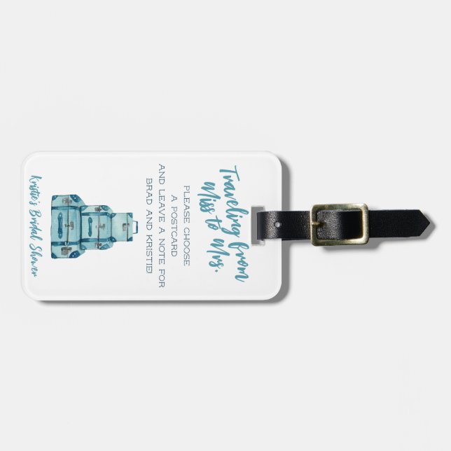 Étiquette À Bagage Voyage de Miss à Mme Blue Luggage Bridal (Devant horizontal)