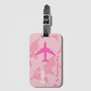 Étiquette À Bagage Voyage girly d'avion rose sur mesure