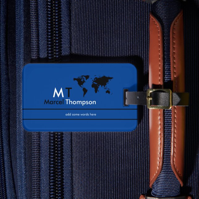 Étiquette À Bagage Voyage Monogramme élégant et moderne Bleu Classiqu (Insitu Rectoal 4)