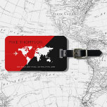 Étiquette À Bagage voyage noir rouge élégant, moderne et géométrique<br><div class="desc">Une grande conception pour identifier vos affaires. La carte du monde à demi de noir/à arrière-plan à moitié rouge</div>