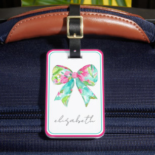 Étiquette À Bagage Voyage personnalisé Preppy Rose et Green Bow