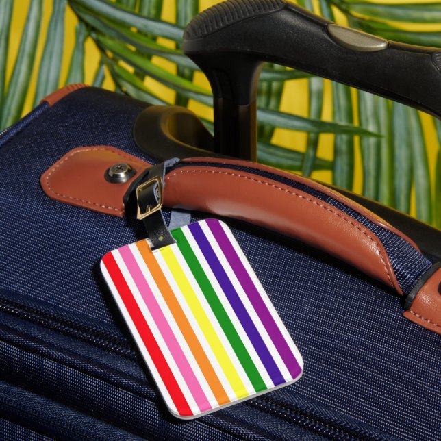 Étiquette À Bagage Voyage Rayure Verticale Arc-en-ciel et Blanc (Insitu Rectoal 1)