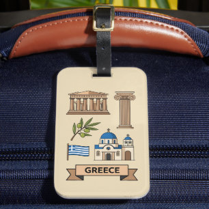 Étiquette À Bagage Voyage Rétro Grèce Symboles Nationaux Iconiques