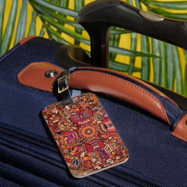 Étiquette À Bagage Voyage tribal maya mexicain de Boho d'art d'Oaxaca (Insitu Rectoal 1)