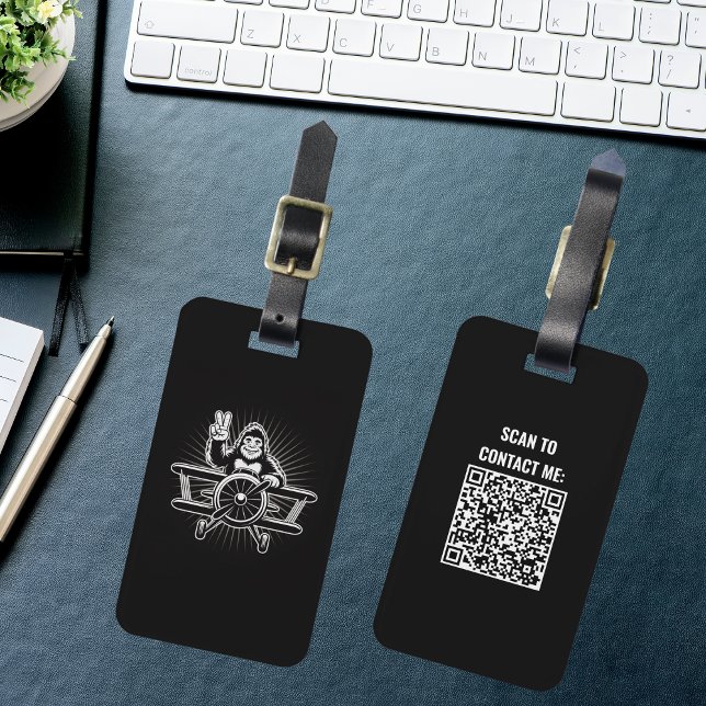 Étiquette À Bagage Voyager Bigfoot avion volant QR Code drôle (Créateur téléchargé)