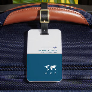 Étiquette À Bagage Voyageur moderne BLUE (nom et initiales)