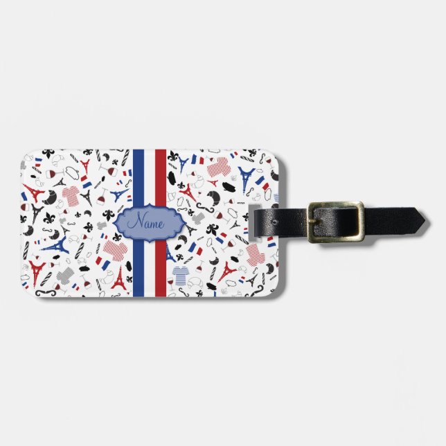 Étiquette À Bagage Voyagez en France, icônes françaises avec le (Devant horizontal)