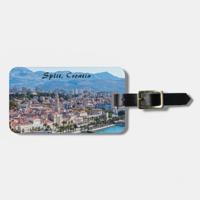 Étiquette À Bagage Vue aérienne de la ville divisée en front de mer,  (Devant horizontal)