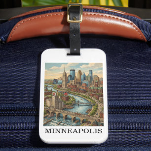 Étiquette À Bagage Vue de la skyline de Minneapolis Minnesota vintage