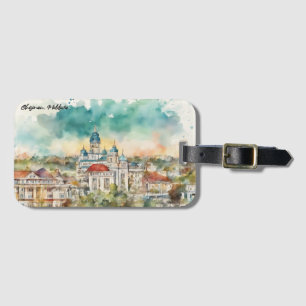 Étiquette À Bagage Vue de la ville de Chisinau en Moldavie, peinture