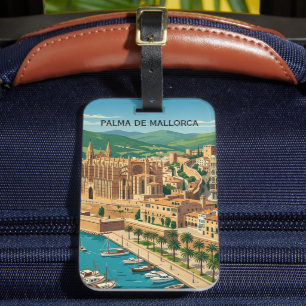 Étiquette À Bagage Vue de la ville de Palma de Majorque Voyage Vintag