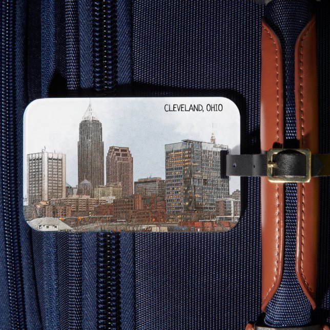 Étiquette À Bagage Vue Skyline Cleveland Ohio (Insitu Rectoal 4)
