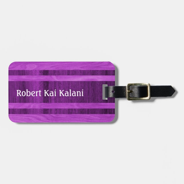 Étiquette À Bagage Waikokos Hawaiian Faux Wood Surboard Monogramme (Devant horizontal)