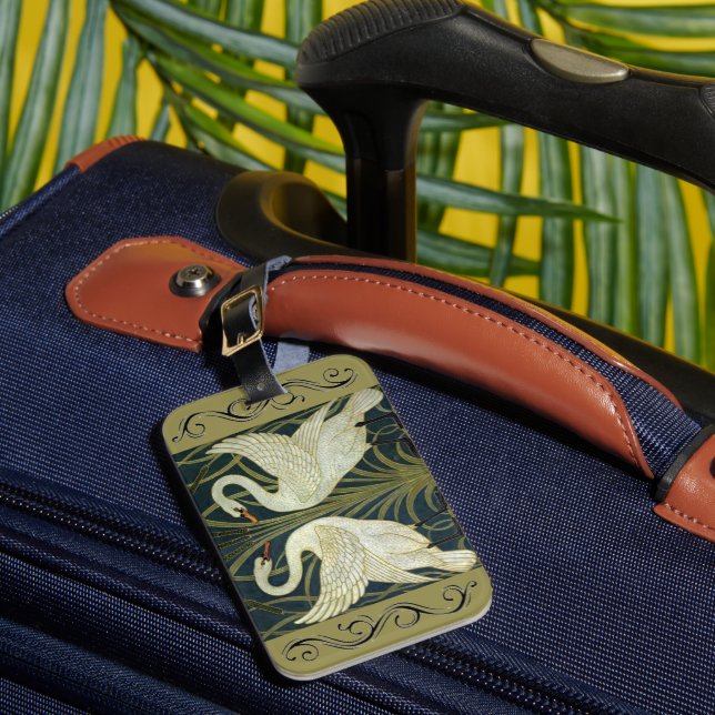 Étiquette À Bagage Walter Crane Swan & Rush and Iris Victorian  (Insitu Rectoal 1)