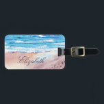 Étiquette À Bagage Watercolor Beach Nom personnalisé<br><div class="desc">Aquarelle de plage peinture nom personnalisé étiquette bagages</div>