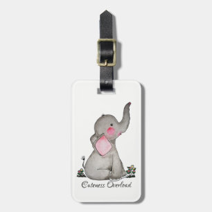 Étiquette À Bagage Watercolor Cute Baby Elephant With Blush & Flowers