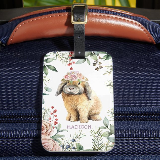 Étiquette À Bagage Watercolor Floral Bunny Rabbit Personalized (Insitu Rectoal 2)